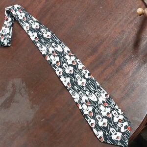 Vtg. Mickey INC. Black and White Goofey Tie Silk